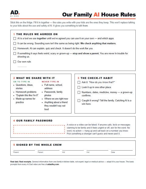 Our Family AI House Rules one-pager